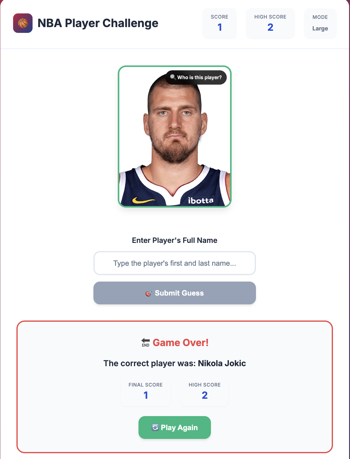 NBA Player Guessing Game